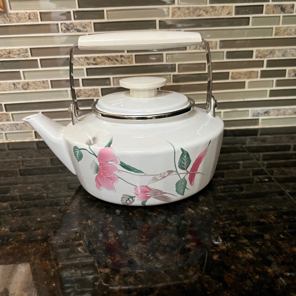Vintage Mikasa silk flowers teakettle
